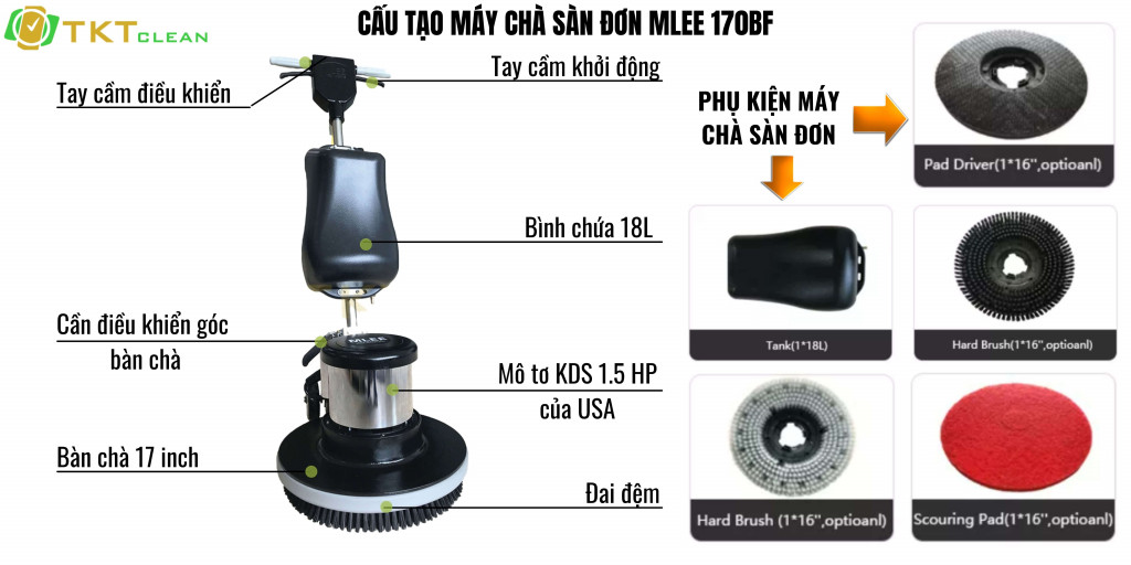 Cấu tạo máy chà sàn đơn MLee 170BF