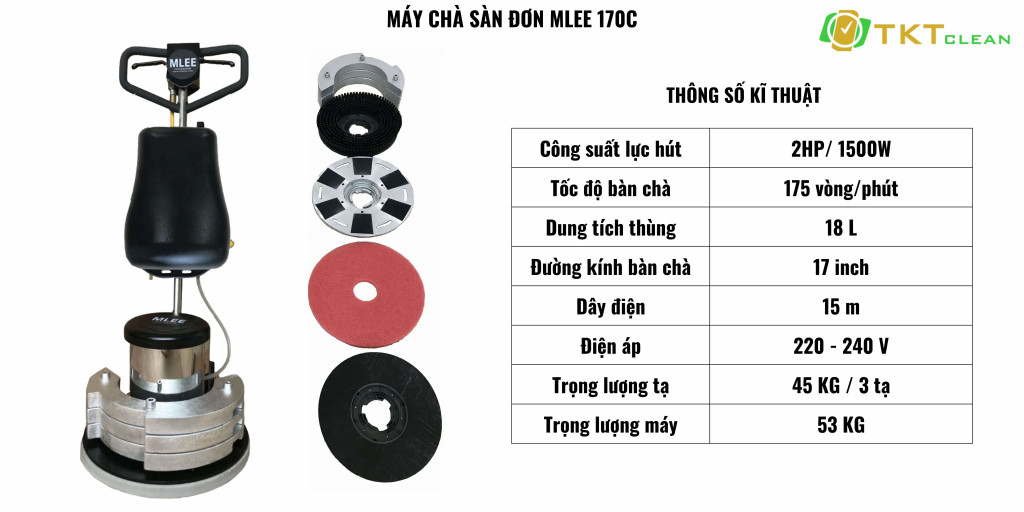 Thông số kĩ thuật máy chà sàn tạ MLee 170C