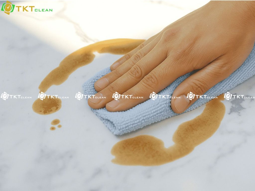 Hình ảnh sàn đá marble bị đổ cafe