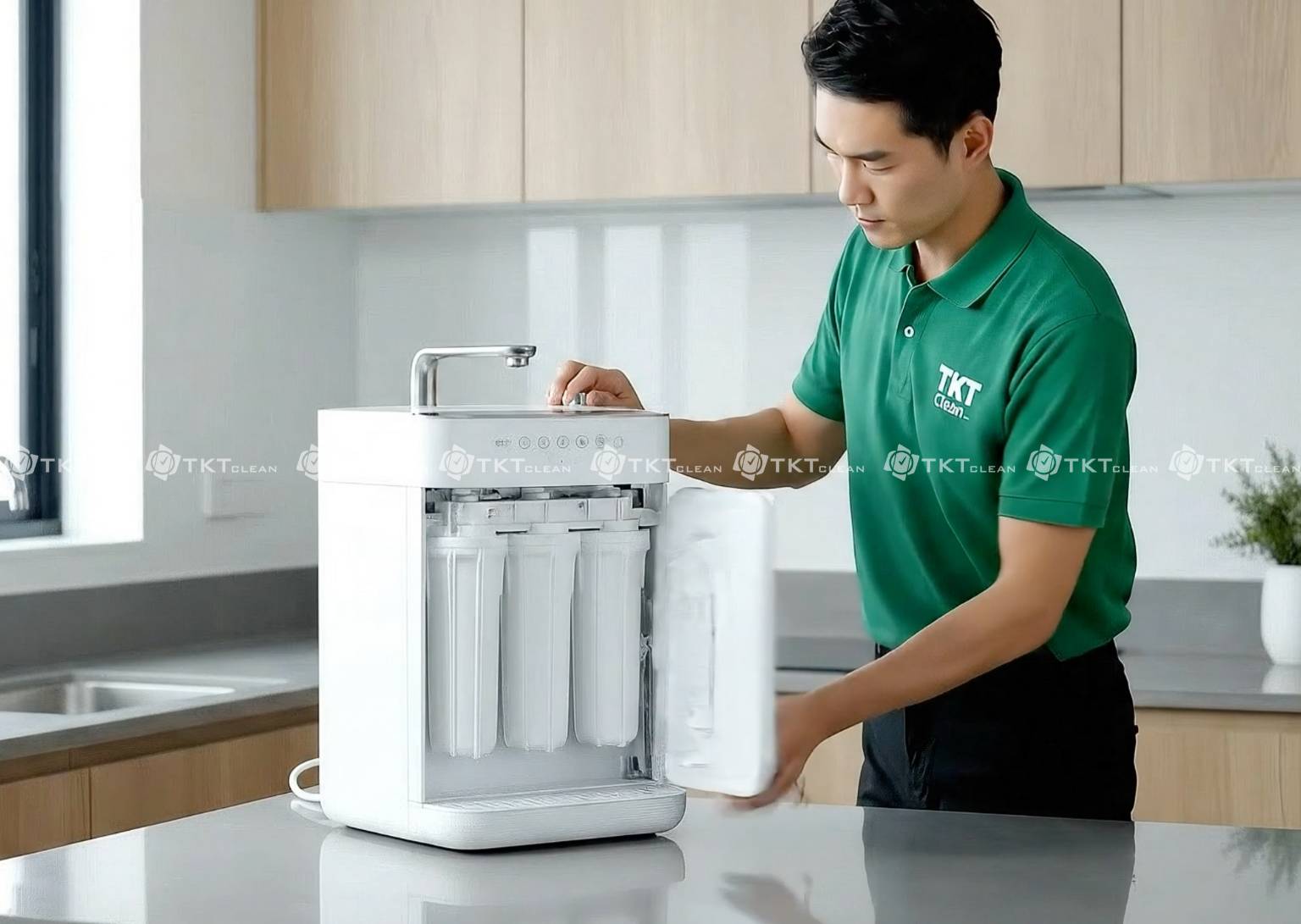 nhan vien tktclean kiem tra may loc nuoc